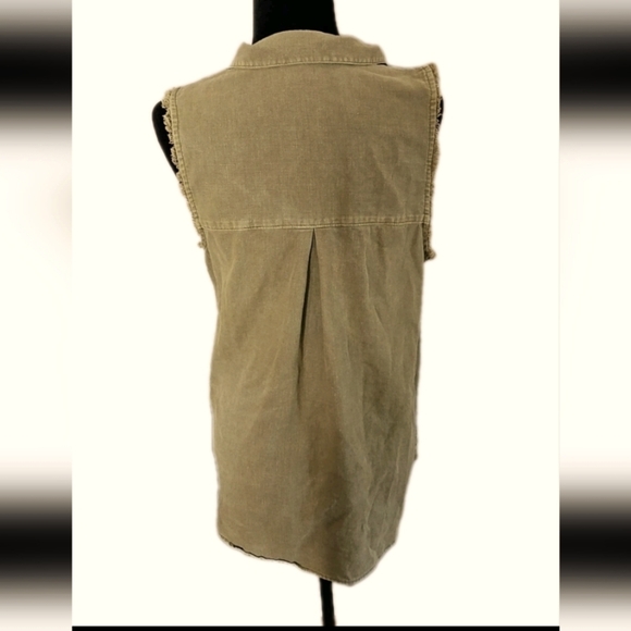 Free People Womens Olive Green Linen Distressed Tank M - Picture 6 of 13